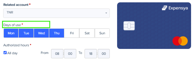Edit authorized days of use