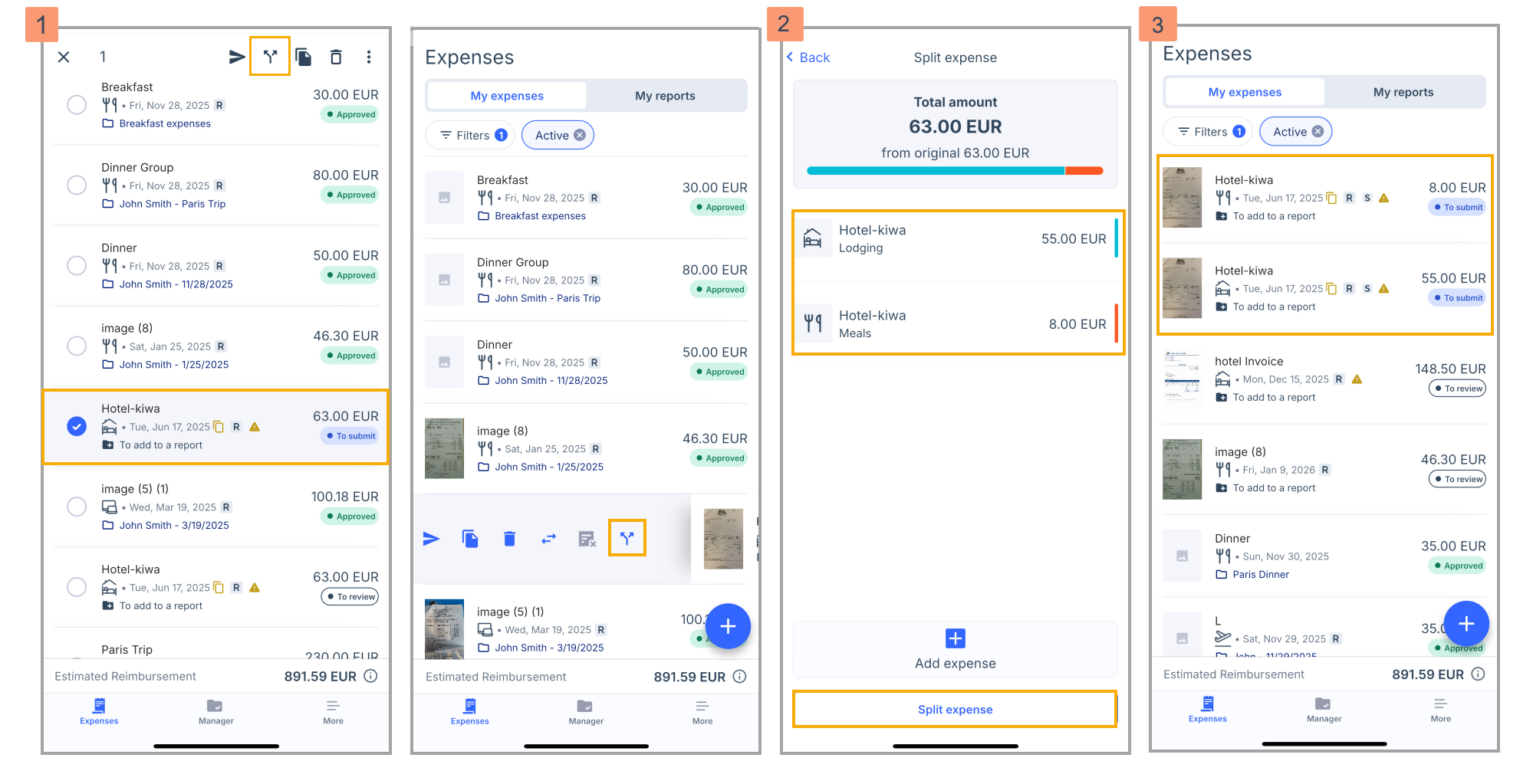 Split expenses on the mobile app