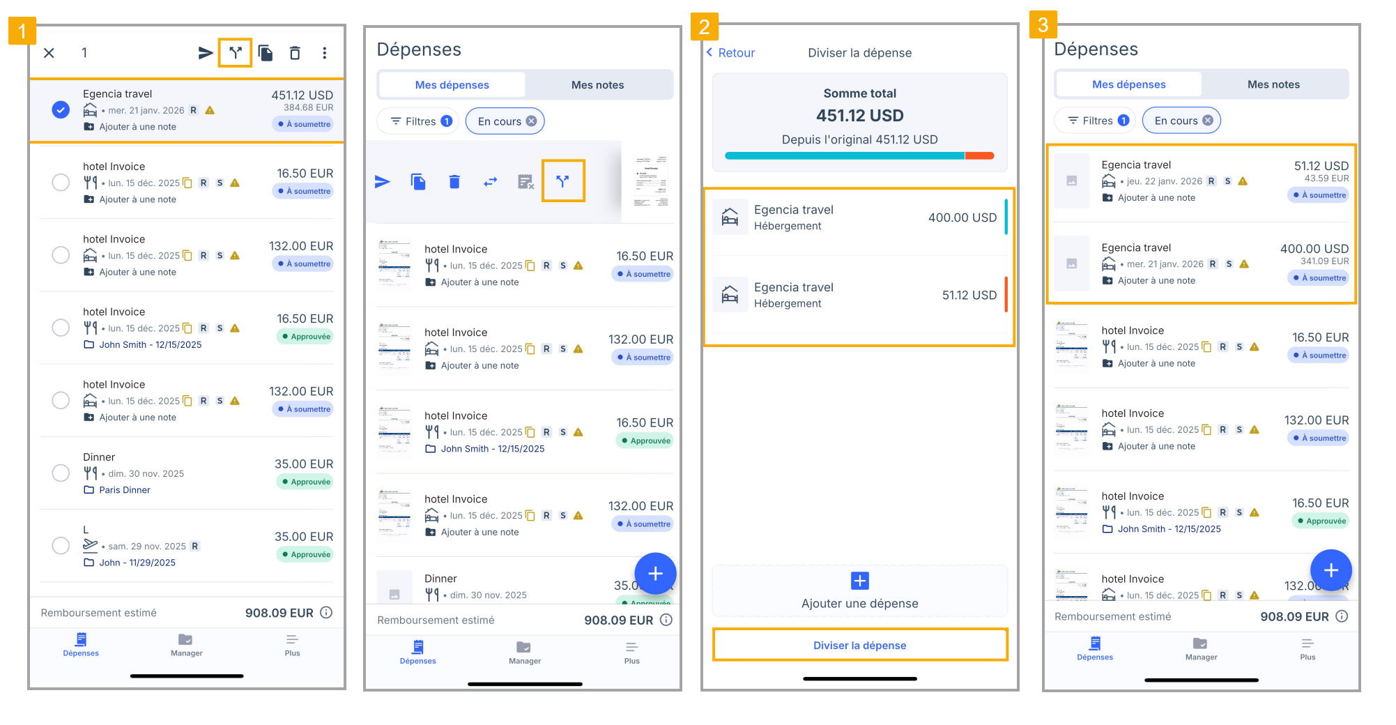 Split expenses on the mobile app