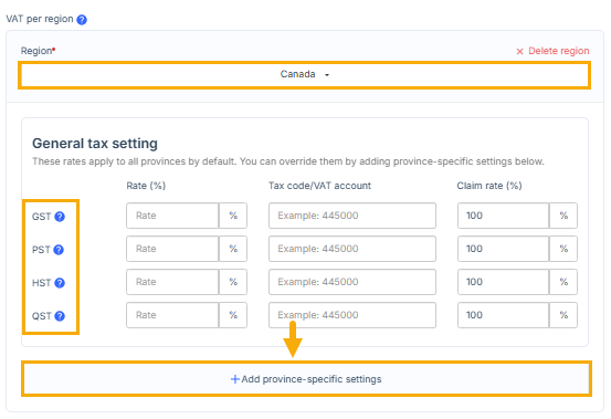 Select Canada as a region
