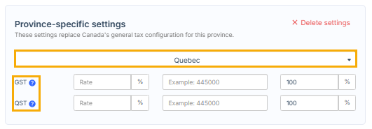 Select Quebec as a province