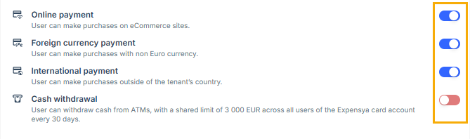 Authorized transaction types