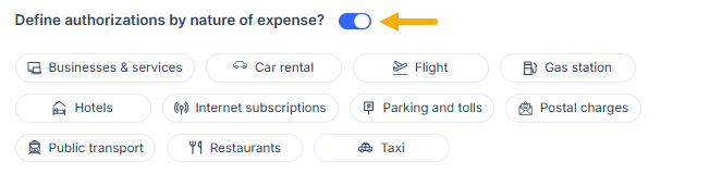 Authorized expense categories