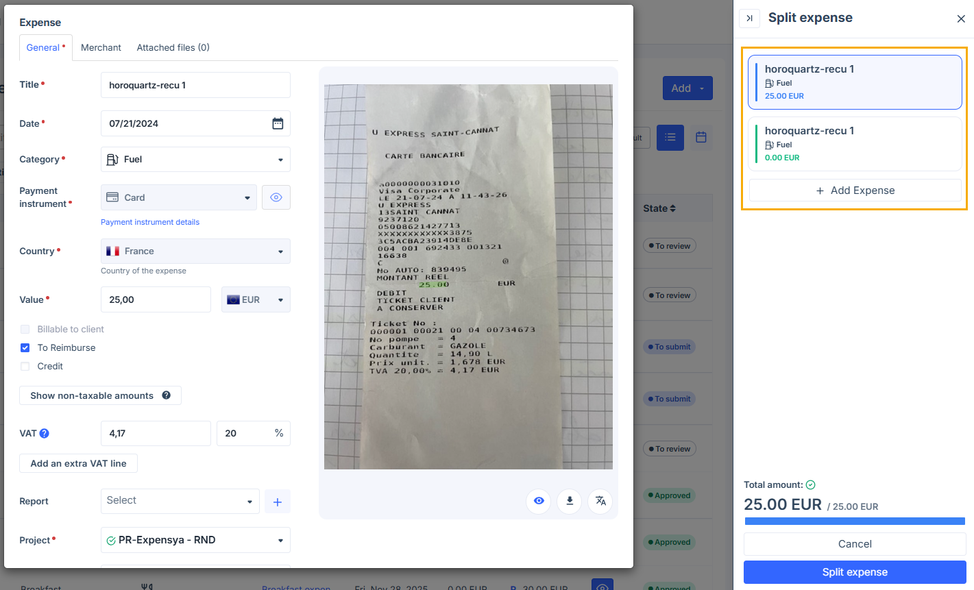 Split an expense with one category