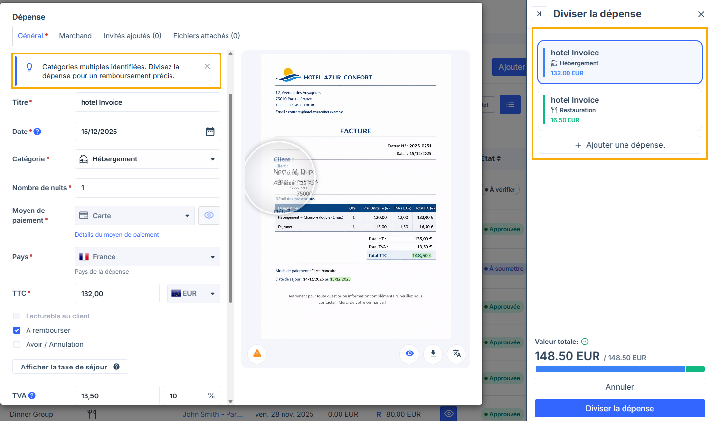 Split expense with multiple categories