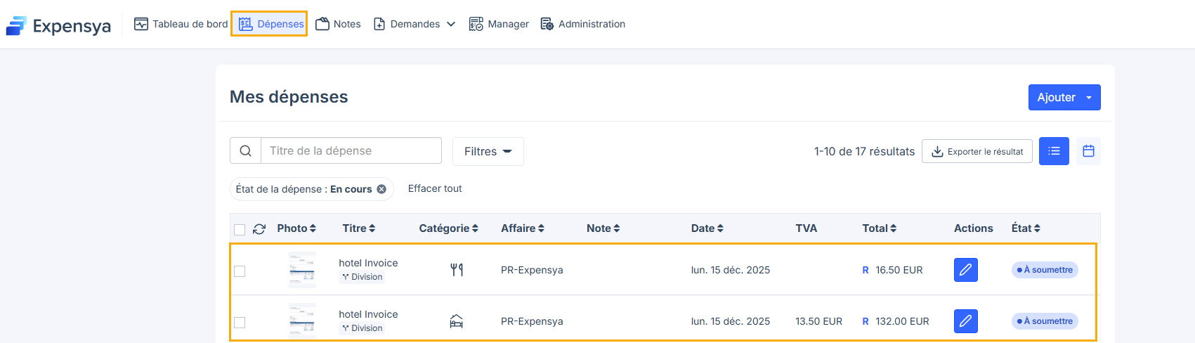 Split expenses created