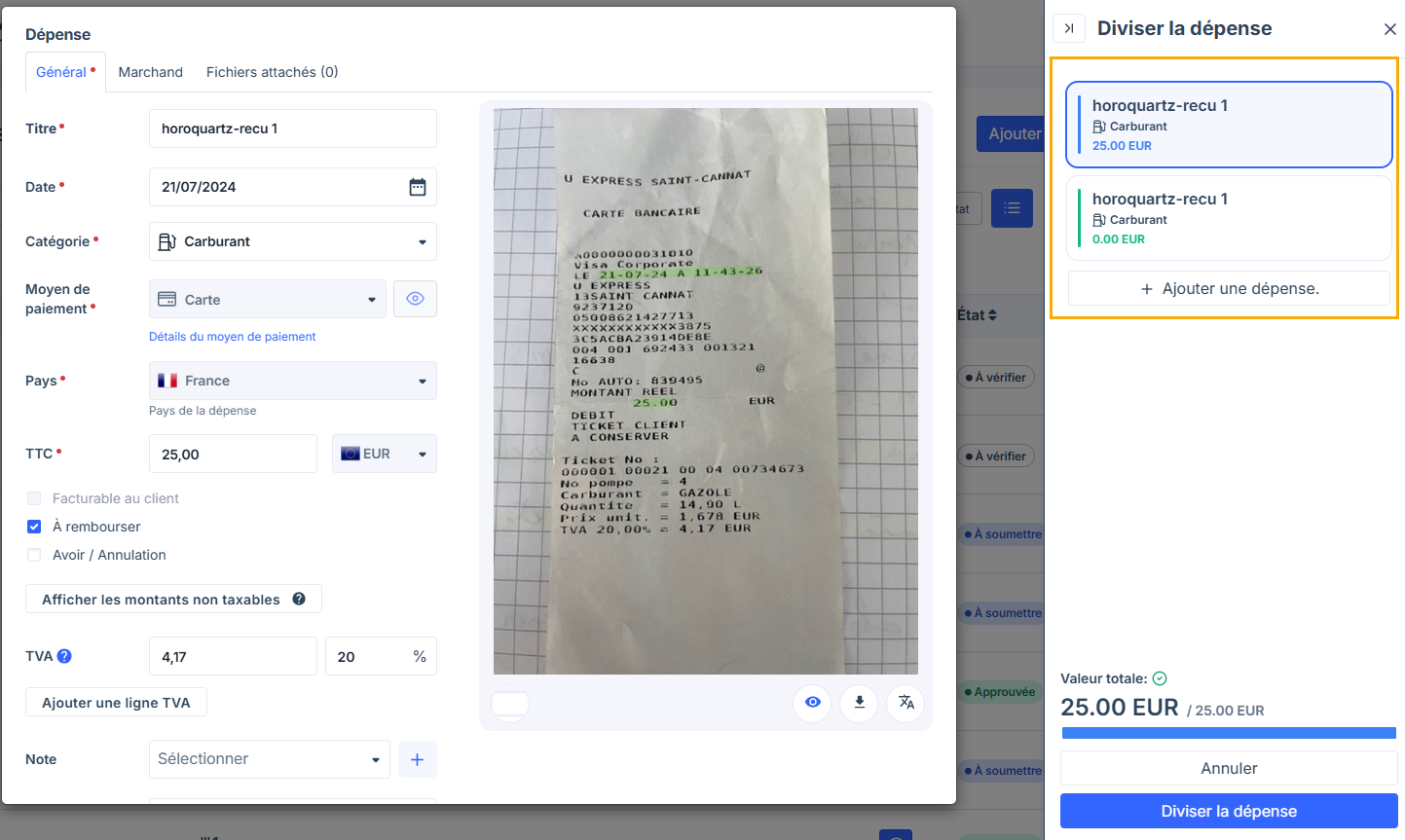 Split an expense with one category