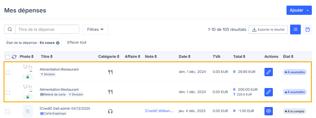Split transaction-linked expenses