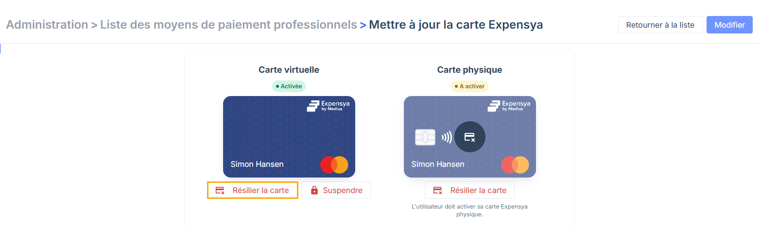 Disable an Expensya card