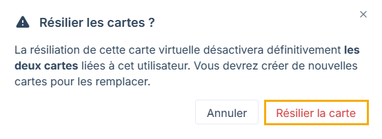 Confirm disabling Expensya card