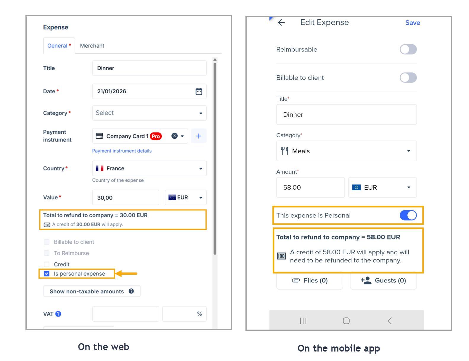 Declare an expense as personal