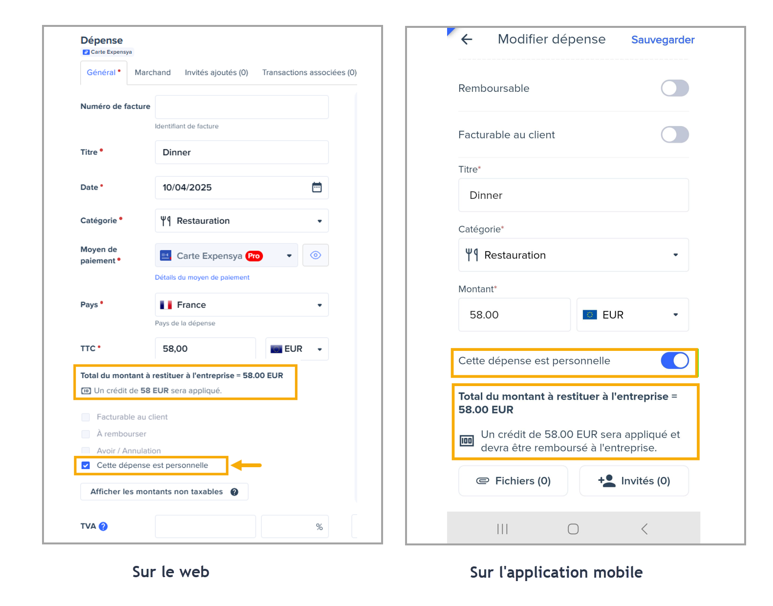 Declare an expense as personal