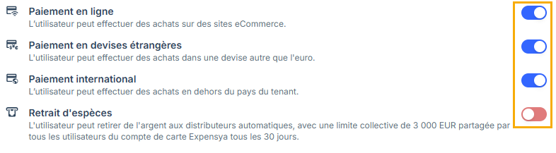 Authorized transaction types