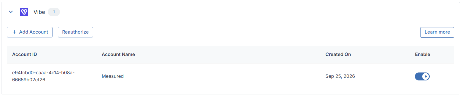 Connect Vibe accounts table