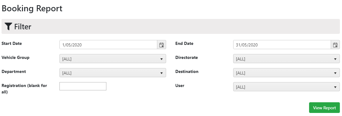 Booking Report Filters