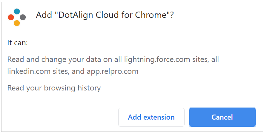 Confirmation dialog for adding extension to Chrome