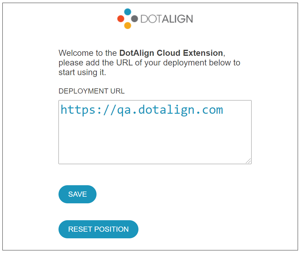 Pasting the DotAlign Cloud deployment URL into the options page for the extension