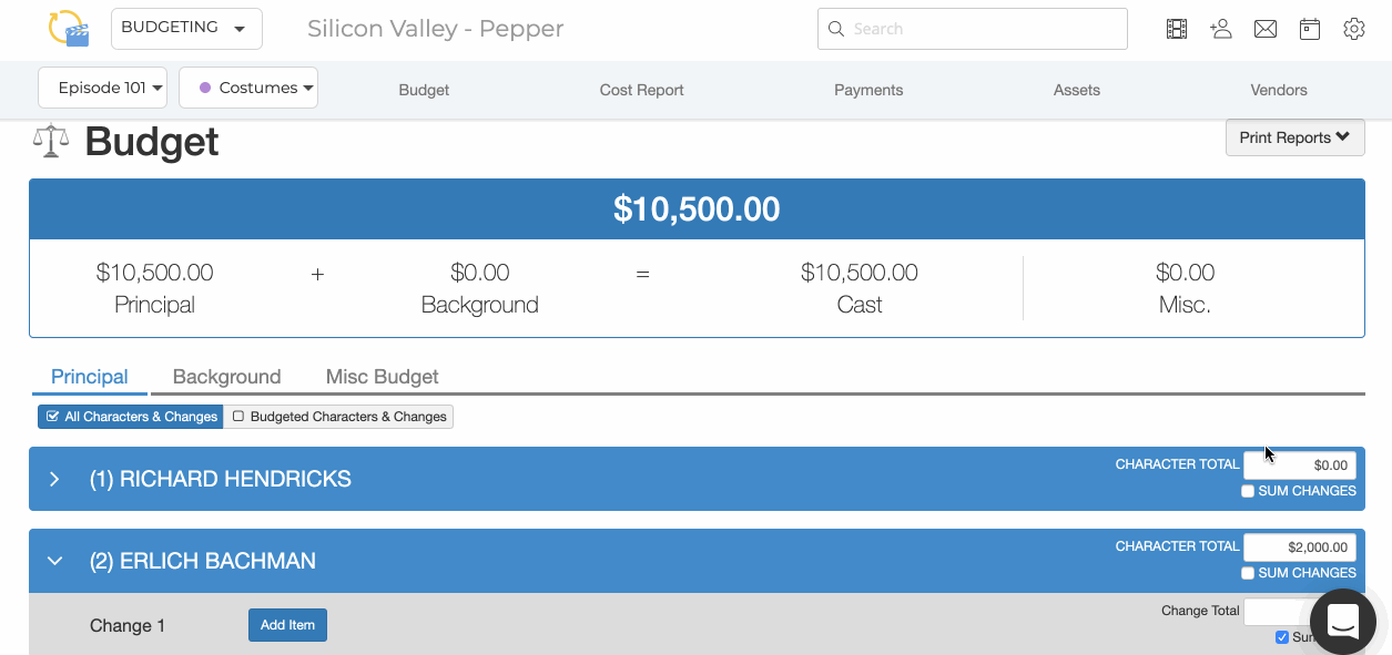 Budgeting for Costume - SyncOnSet Help Center