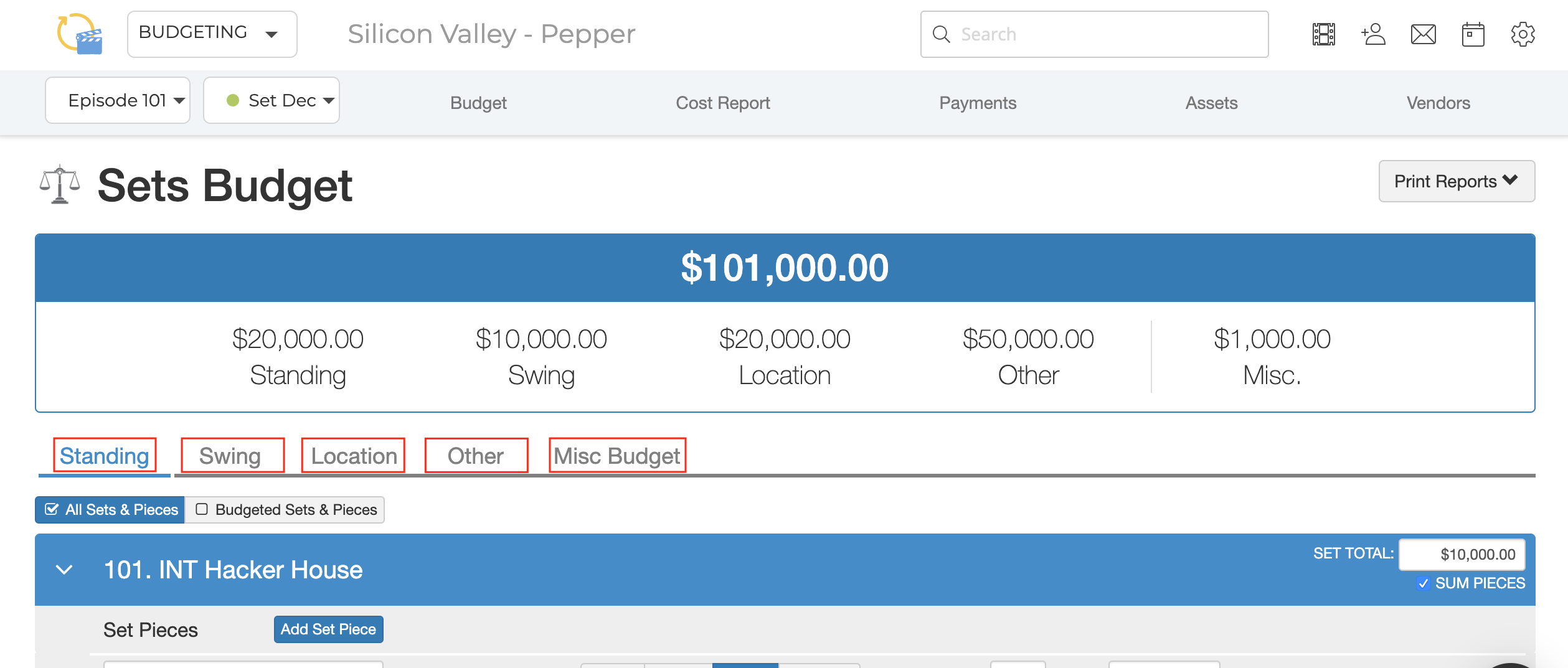 Budgeting for Sets