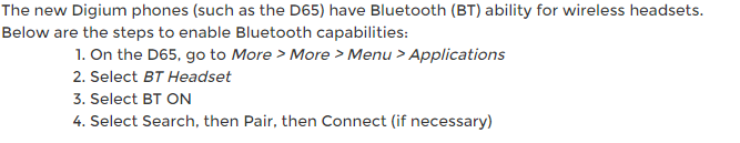Digium D65 Bluetooth pairing instructions