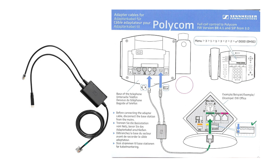 Sennheiser wireless Poly EHS cord and instructions