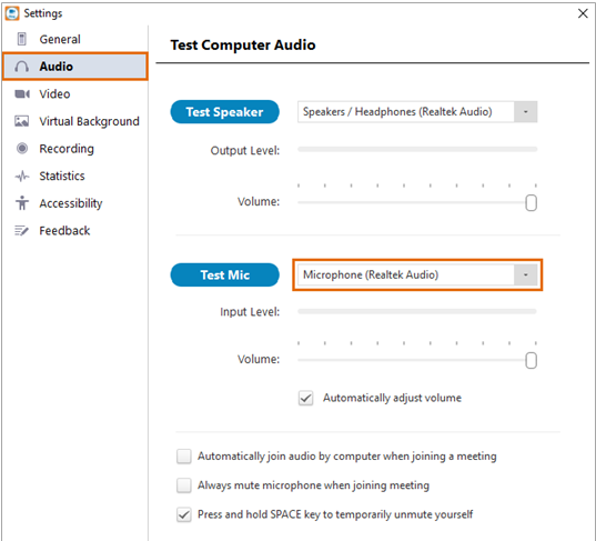 RingCentral sound settings window