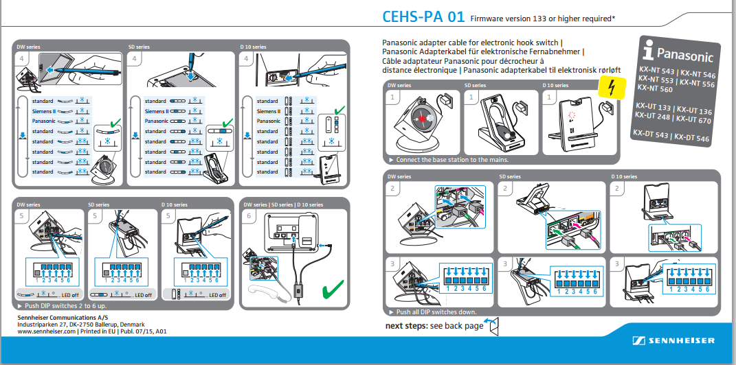 Sennheiser Panasonic EHS setup instructions with dip switches