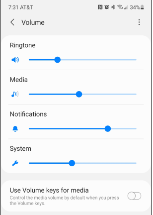 Samsung Galaxy volume options for different devices