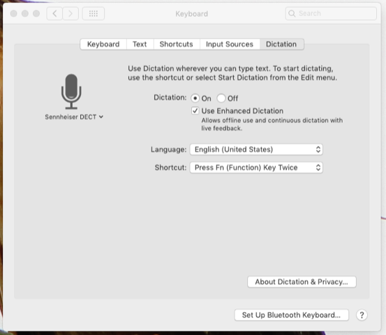Mac computer installed dictation settings part 1