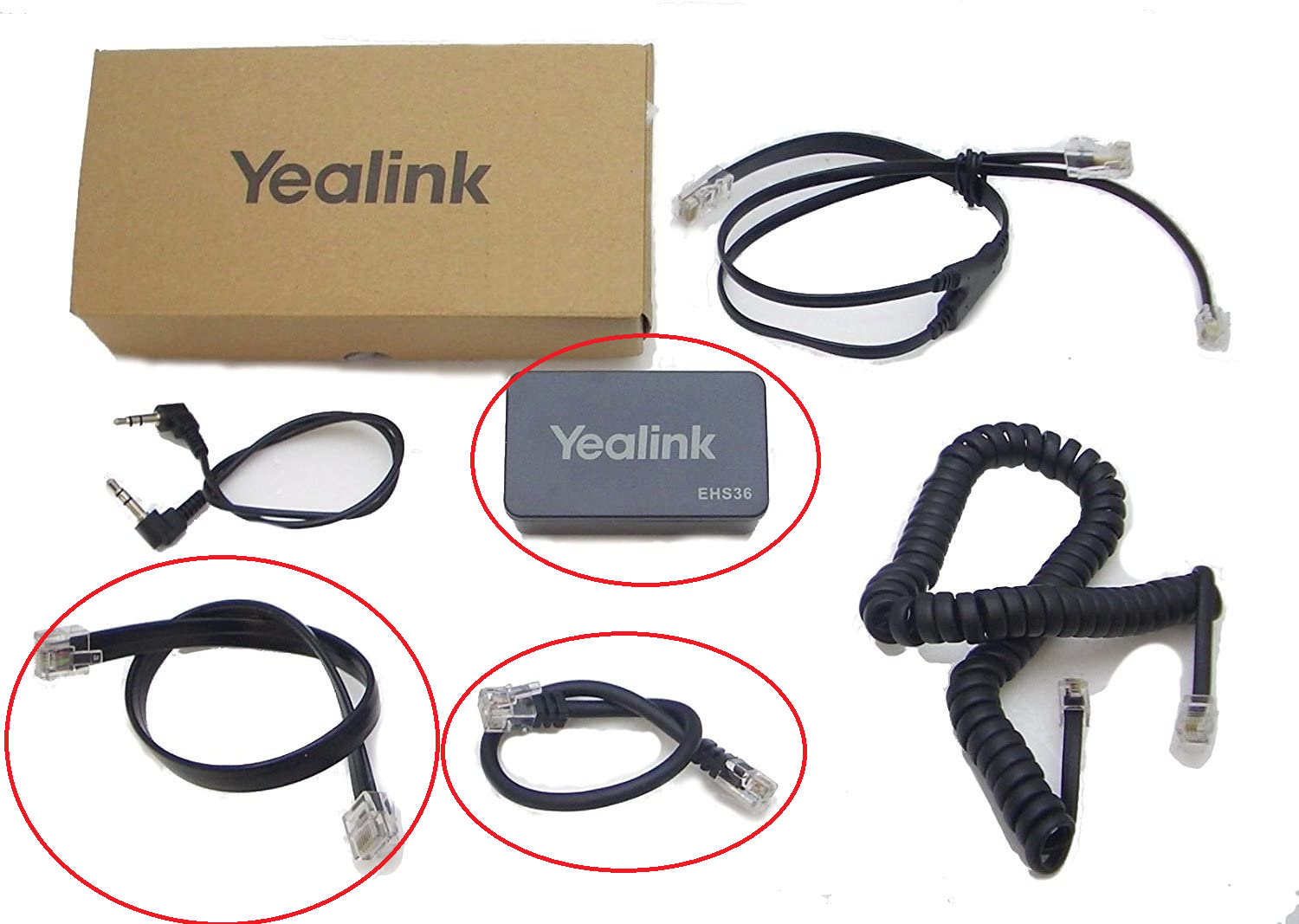 Yealink cables and Yealink EHS adapter box