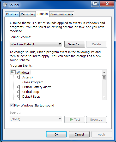 computer sound control panel settings