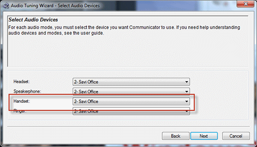 Cisco IP Communicator sound settings screen