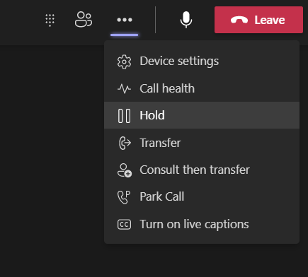 Microsoft teams hold button in the settings