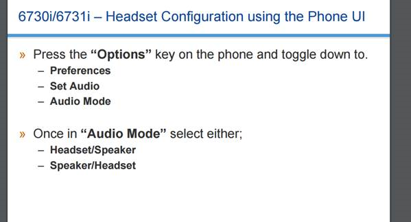 Aastra 6730i and 6731i changing audio path for headset