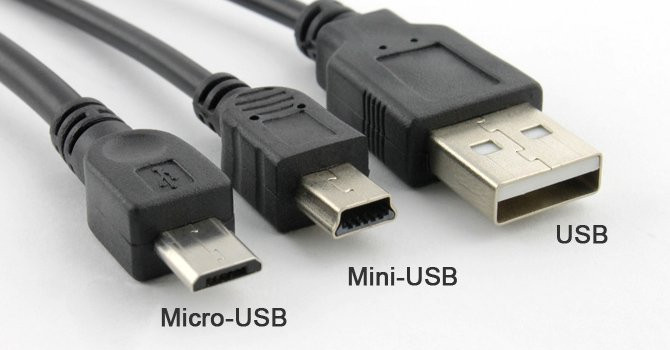 USB different sizes - micro, mini, and USB-A