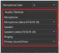3CX softphone audio settings, zoomed in