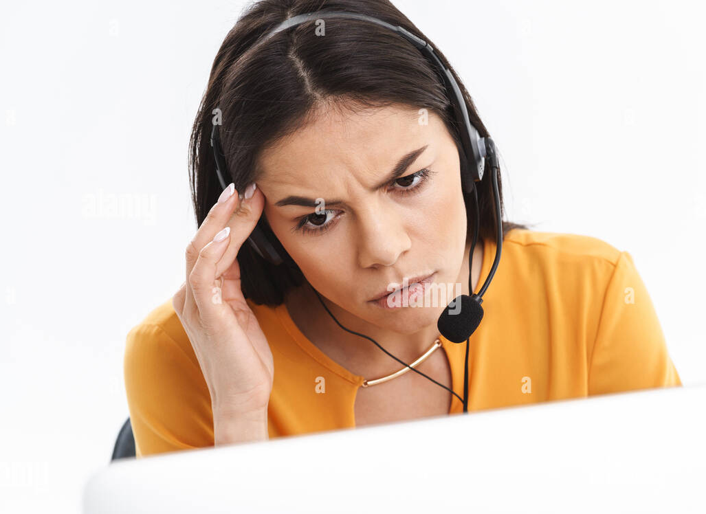 Woman using office headset with her phone