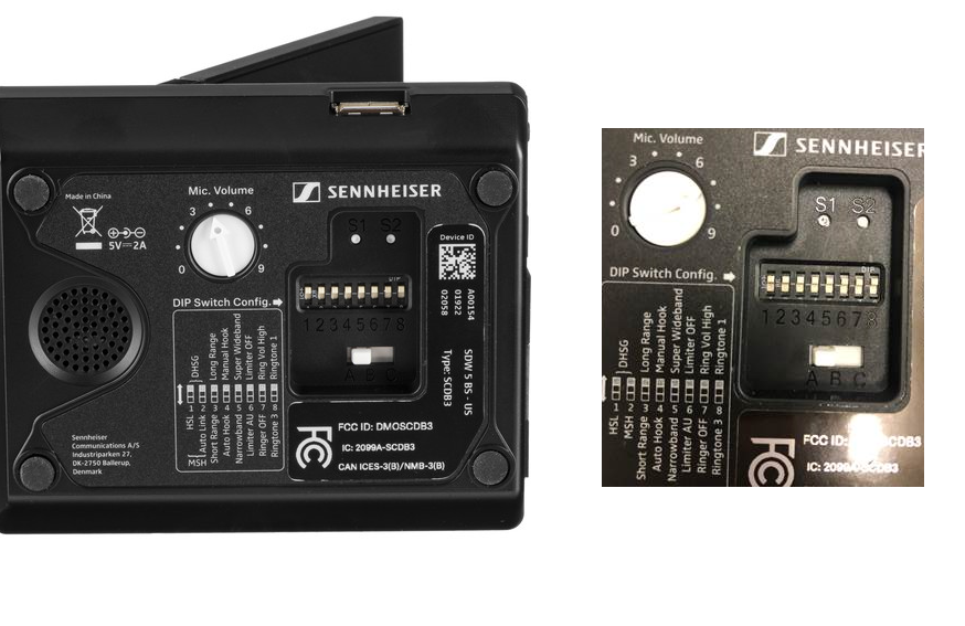 Sennheiser SDW 5016 dip switches at bottom of the base