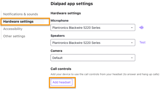 DialPad settings screenshot