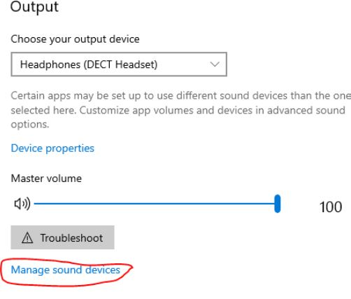 PC computer manage sound settings menu for headsets