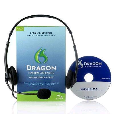 Dragon Naturally Speaking dictation program box and headset
