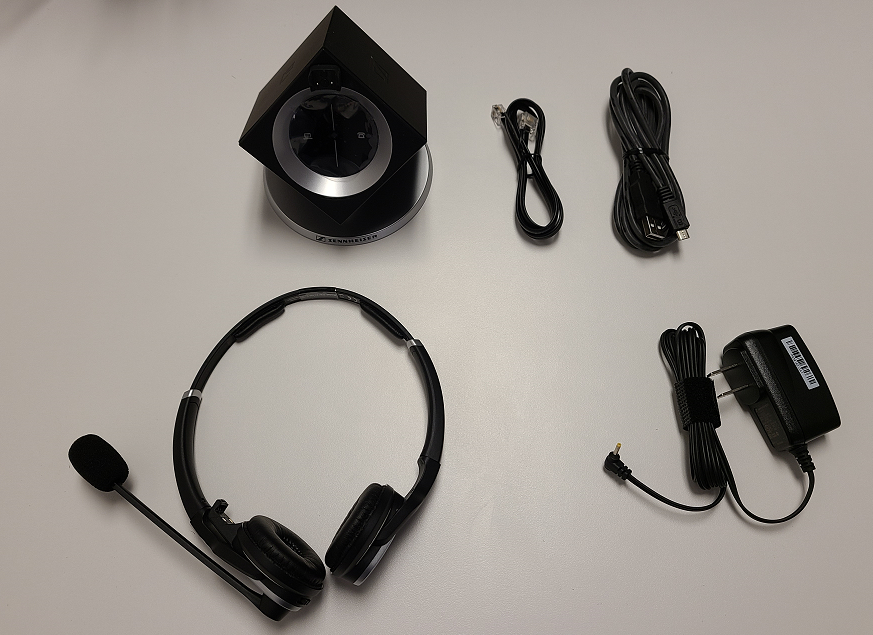 Sennheiser DW Pro 1/Pro 2 base, headset, and cords