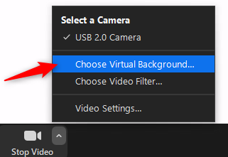 Zoom feature: choosing your virtual background setting