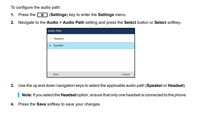 Configuring audio path in Mitel 6930 desk phone