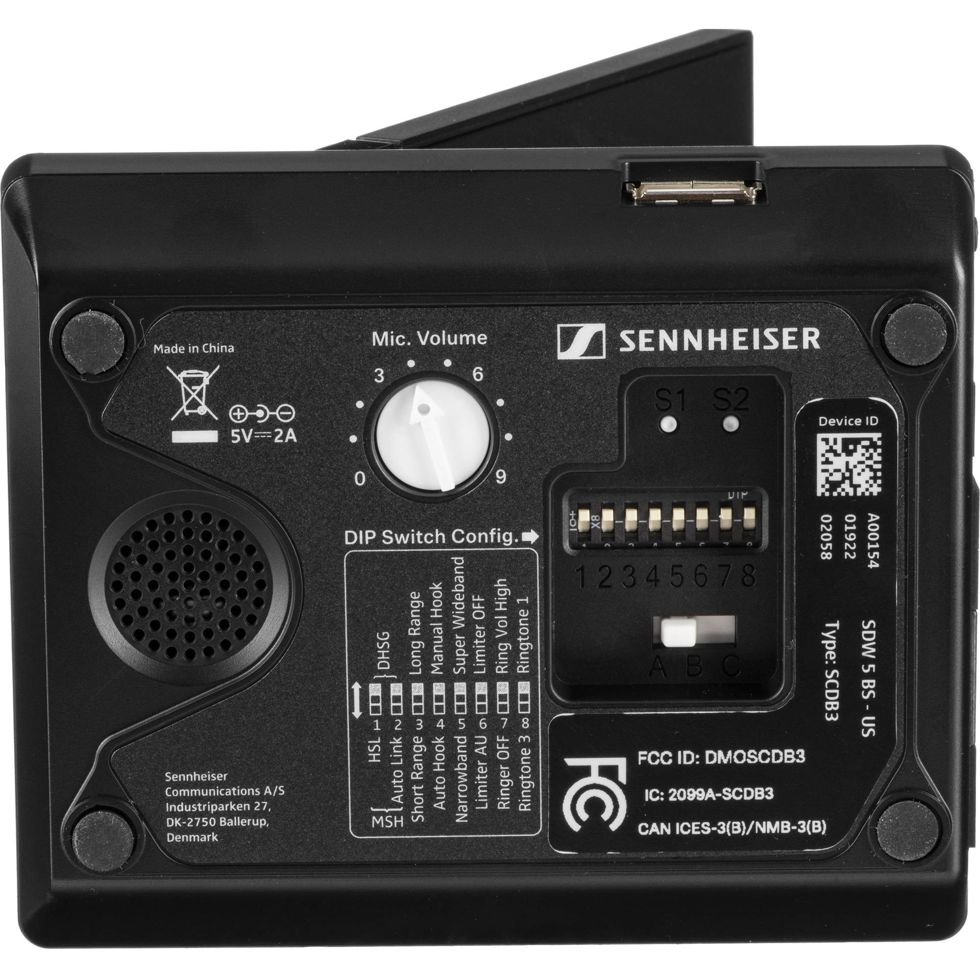 Sennheiser SDW 5016 bottom of base and settings