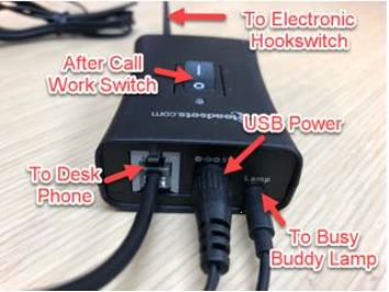 BusyBuddy busy light connected to EHS cable and phone