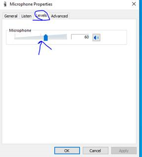 Windows 10 microphone volume bar and mute toggle switch