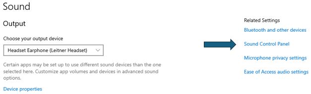 Related Sound Settings in Windows 10