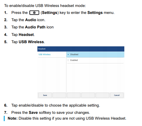 Mitel 6940 desk phone audio path settings window