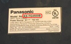 Panasonic model information on bottom of phone